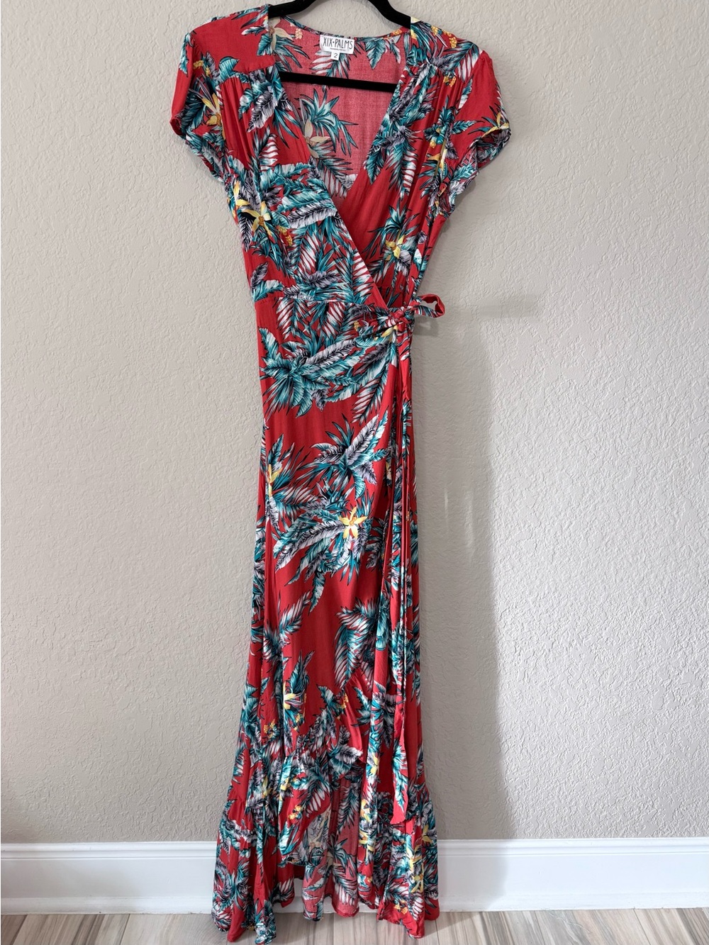 Tropical Wrap Maxi Dress in Coral Red by XIX Palms
